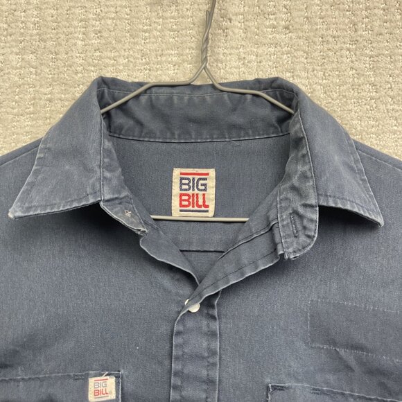 Big Bill Work Shirt Men’s Dark Blue Pearl Snap Long Sleeve Workwear Read* - Picture 9 of 16